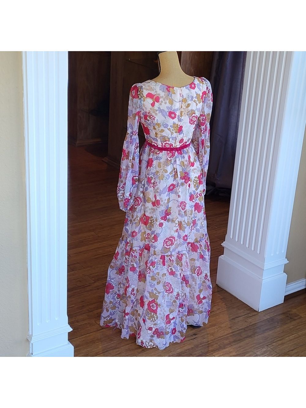 Lorrie Deb San Francisco Vtg 70s Size 6 Floral Chiffon Maxi Dress - Picture 6 of 11
